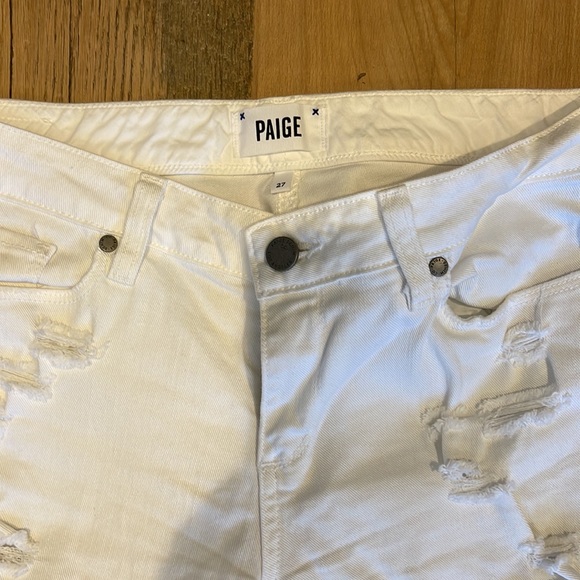 New Paige white denim jean shorts distressed destroyed sexy size 27 and 28 - Picture 2 of 4